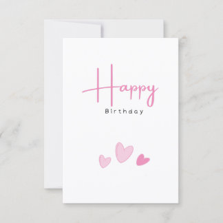 Sweet Pink Hearts Happy Birthday Flat Card