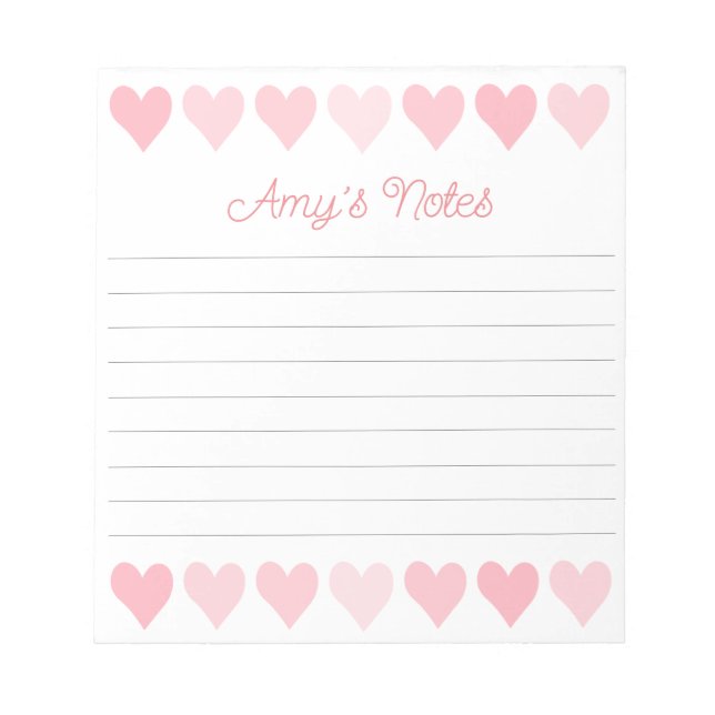 Sweet Pink Hearts Notepad (Front)