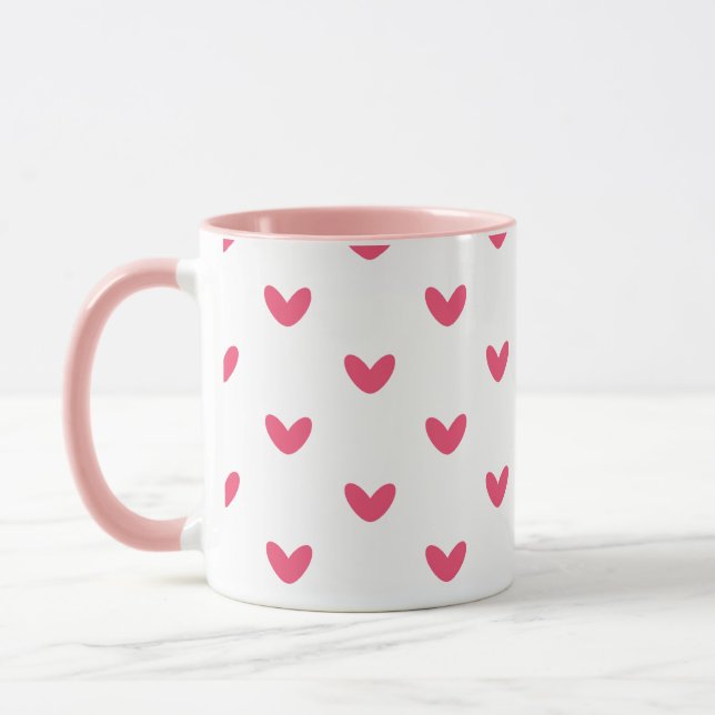 Sweet Pink Hearts Pattern Modern Coffee Mug (Left)