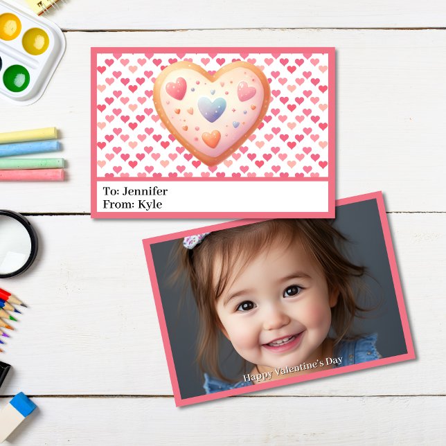 Sweet Pink Hearts Photo Classroom Mini Valentine Card (Creator Uploaded)