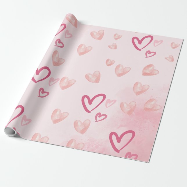 Sweet Pink Hearts Wrapping Paper (Unrolled)