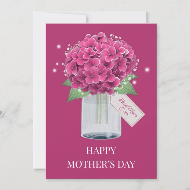Sweet Pink Hydrangea Floral Happy Mother's Day Card (Front)
