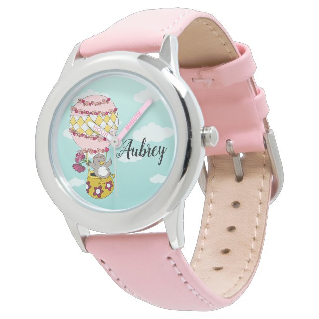 Sweet Pink Illustrated Boho Flower Princess Watch (Angled)