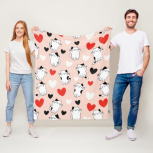 Sweet Pink Kawaii Cats & Hearts Pattern (1) Fleece Blanket