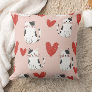 Sweet Pink Kawaii Cats & Hearts Pattern (2) Cushion