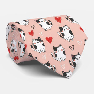 Sweet Pink Kawaii Cats & Hearts Pattern (3) Tie