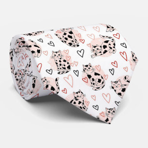 Sweet Pink Kawaii Cats & Hearts Pattern (4) Tie