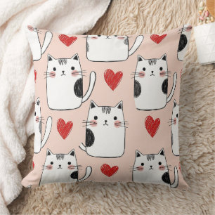 Sweet Pink Kawaii Cats & Hearts Pattern (5) Cushion