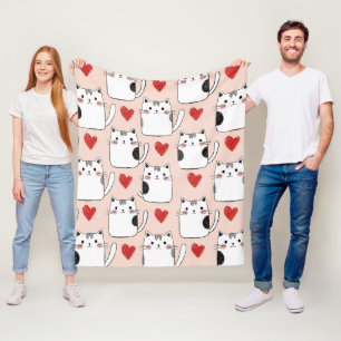 Sweet Pink Kawaii Cats & Hearts Pattern (5) Fleece Blanket