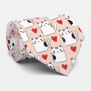 Sweet Pink Kawaii Cats & Hearts Pattern (5) Tie