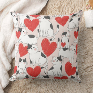 Sweet Pink Kawaii Cats & Hearts Pattern (7) Cushion