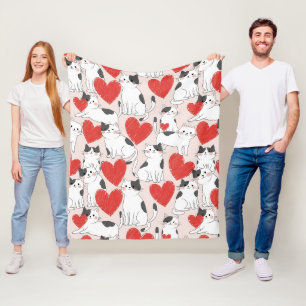 Sweet Pink Kawaii Cats & Hearts Pattern (7) Fleece Blanket