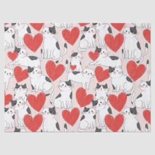 Sweet Pink Kawaii Cats & Hearts Pattern (7) Tissue Paper