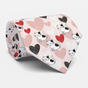 Sweet Pink Kawaii Cats & Hearts Pattern (9) Tie