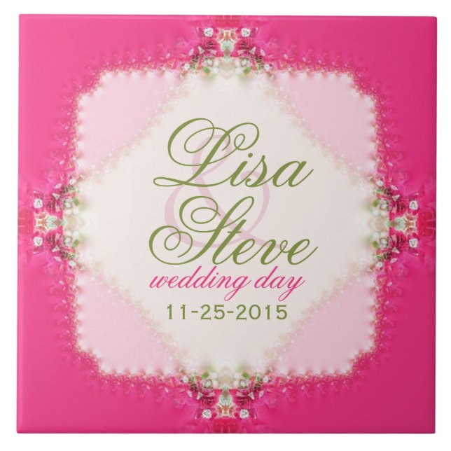 Sweet Pink Lace Wedding Keepsake Ceramic Tile (Front)