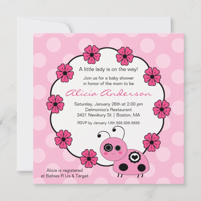 Sweet PINK Ladybugs Baby Shower Invitation (Front)