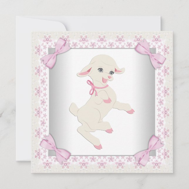 Sweet Pink Lamb Baby Girl Shower Invitation (Front)