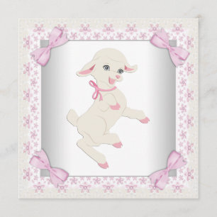 Sweet Pink Lamb Baby Girl Shower Invitation