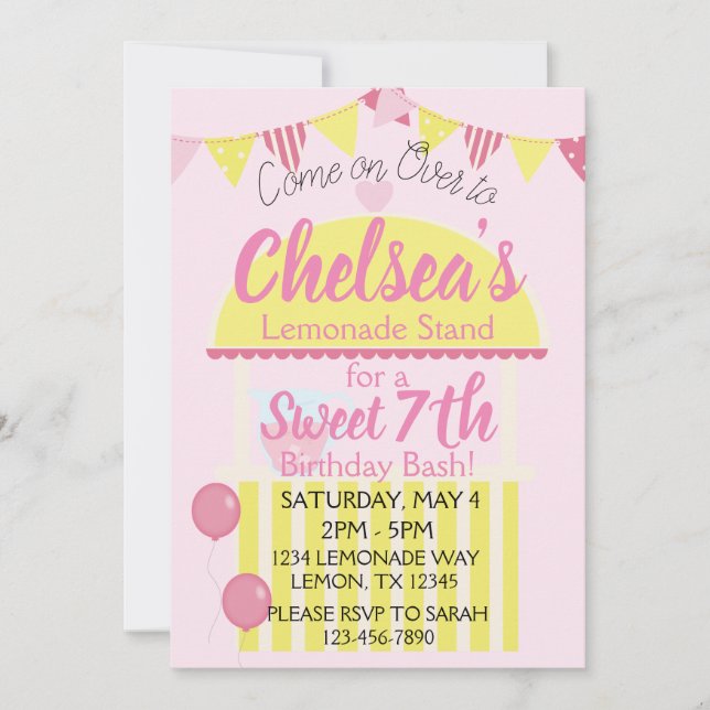 Sweet Pink Lemonade Stand Birthday Party for Girls Invitation (Front)