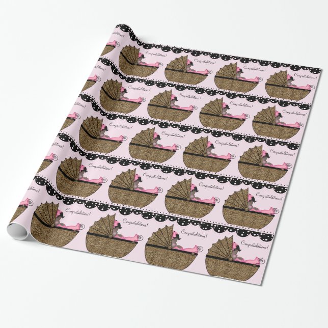 Sweet Pink Leopard Baby Shower Wrapping Paper (Unrolled)
