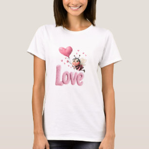 Sweet Pink Love Bee Heart Valentine's Day  T-Shirt