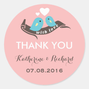 Sweet Pink Love Birds Wedding Favour Sticker