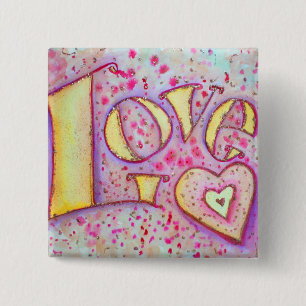 Sweet Pink Love Word Art Painting Button or Pin