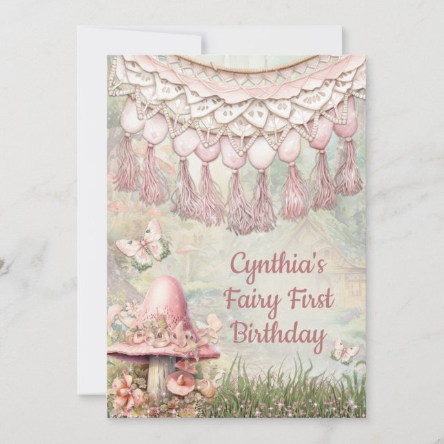 Sweet Pink Magic Forest Party Invitation (Front)