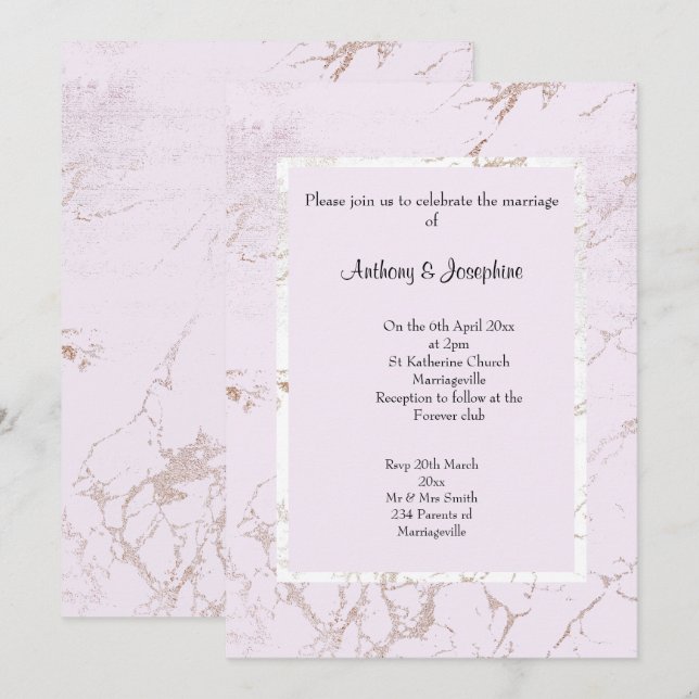 SWEET PINK MARBLE ELEGANT CLASSIC WEDDING INVITATION (Front/Back)