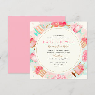 Sweet Pink Mint Cake Wreath Baby Shower Invitation
