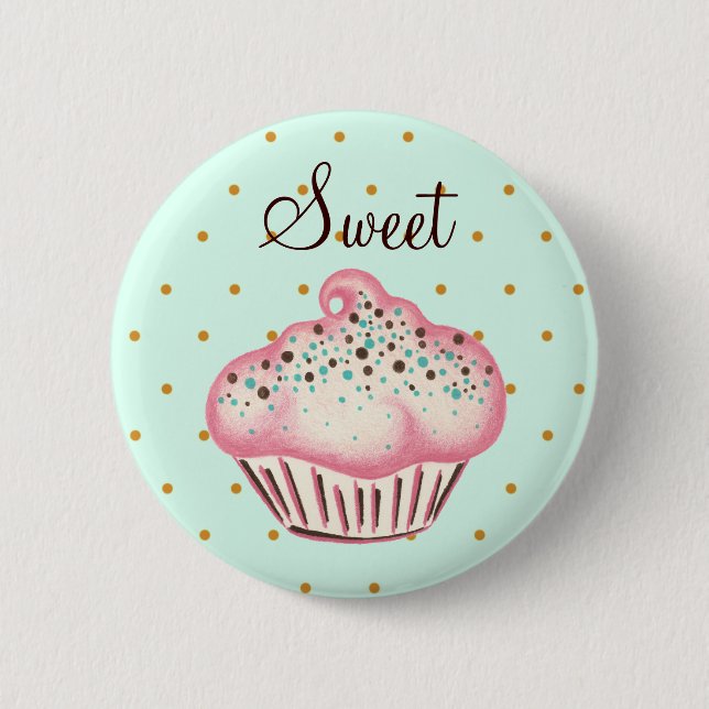 Sweet Pink Mint Cupcake Button (Front)