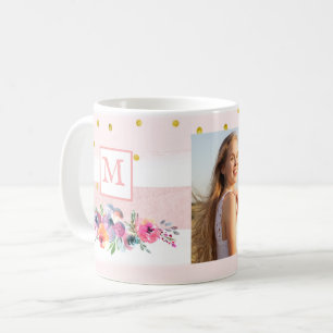 Sweet Pink Monogram Two Photos Lovely Girl Coffee Mug