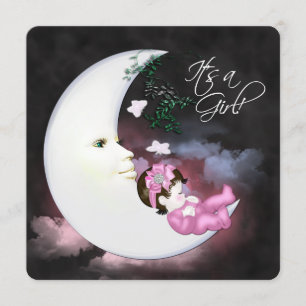 Sweet Pink Moon Baby Shower Invitation