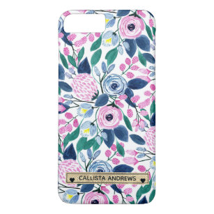 Sweet Pink Navy Flowers Watercolor Gold Monogram Case-Mate iPhone Case