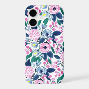 Sweet Pink Navy Flowers Watercolor Pattern