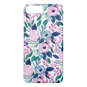 Sweet Pink Navy Flowers Watercolor Pattern Case-Mate iPhone Case