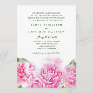Sweet Pink Peonies Watercolor   Wedding Invitation