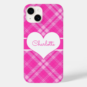 Sweet Pink Plaid n Heart Monogram Case-Mate iPhone 14 Case