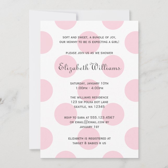 Sweet Pink Polka Dots Baby Girl Shower Invitation (Front)