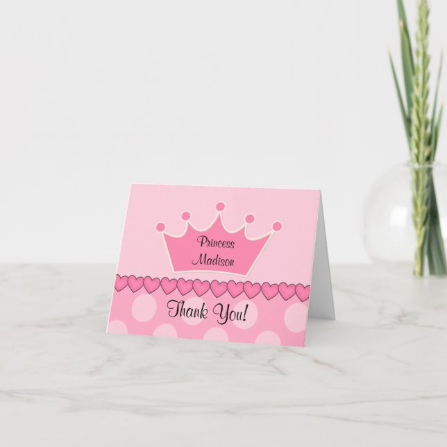 Sweet Pink Princess CrownThank You Note Thank You Card (Front)