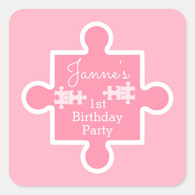 Sweet Pink Puzzles Piece Square Sticker (Front)