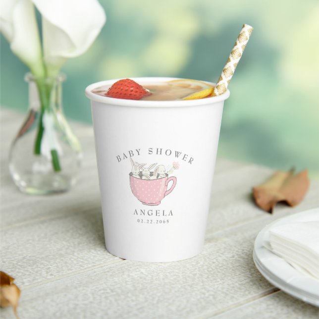 Sweet Pink Rabbits in a Cup Baby Shower Paper Cup (Insitu)