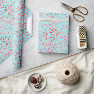 Sweet Pink/Red Heart Pattern Blue/Aqua Background Wrapping Paper