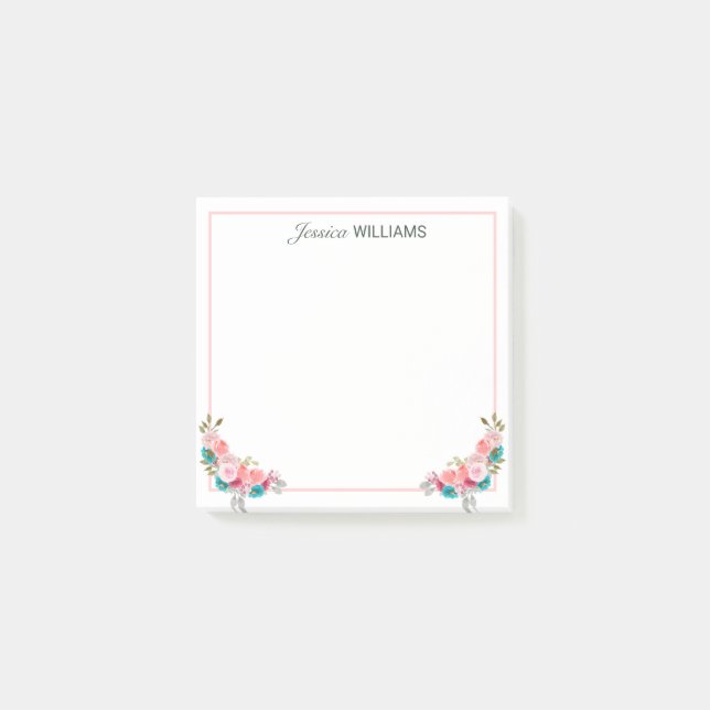 Sweet Pink Rose Bouquet Watercolor   Post-it Notes (Front)