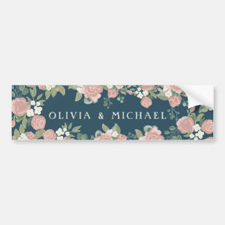 Sweet Pink Rose Floral Wedding  Bumper Sticker