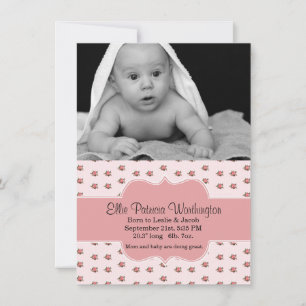 Sweet Pink Roses Baby Girl Birth Announcement