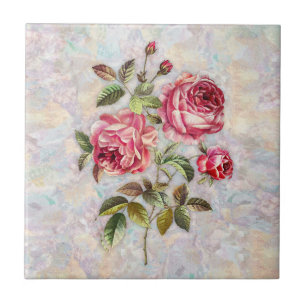 Sweet Pink Roses on Textured Background Tile