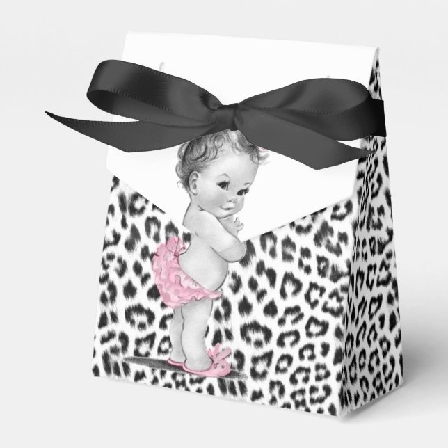 Sweet Pink Snow Leopard Baby Shower Favour Boxes (Front Side)