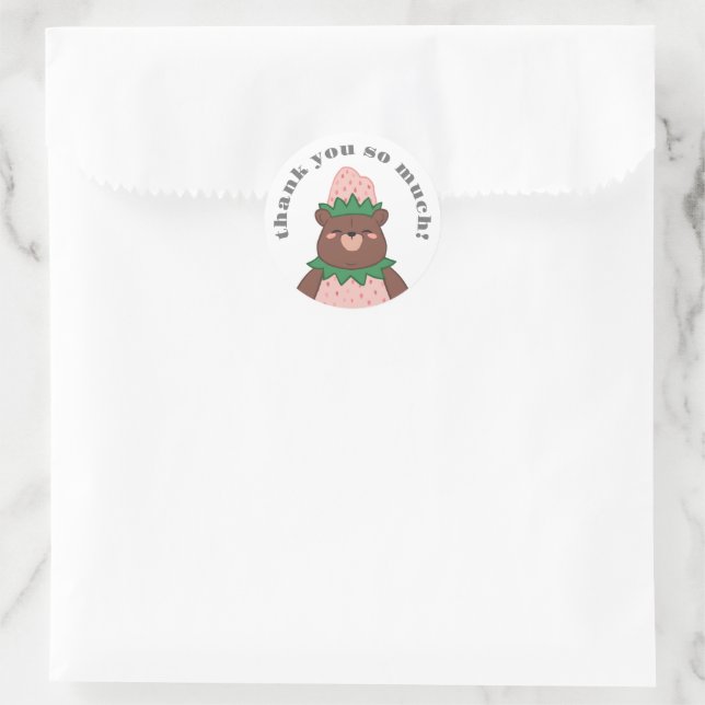 Sweet Pink Strawberry Bear Baby Shower Thank You Classic Round Sticker (Bag)