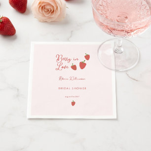 Sweet Pink Strawberry Berry In Love Bridal Shower Napkin